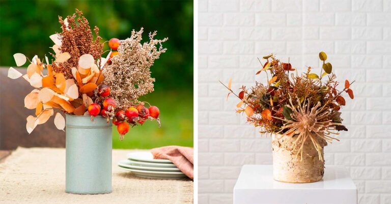 Realizzare un bel vaso di fiori autunnale come centrotavola all'insegna del riciclo creativo: lasciatevi ispirare centrotavola portavaso per mazzo di fiori autunnali riciclo creativo