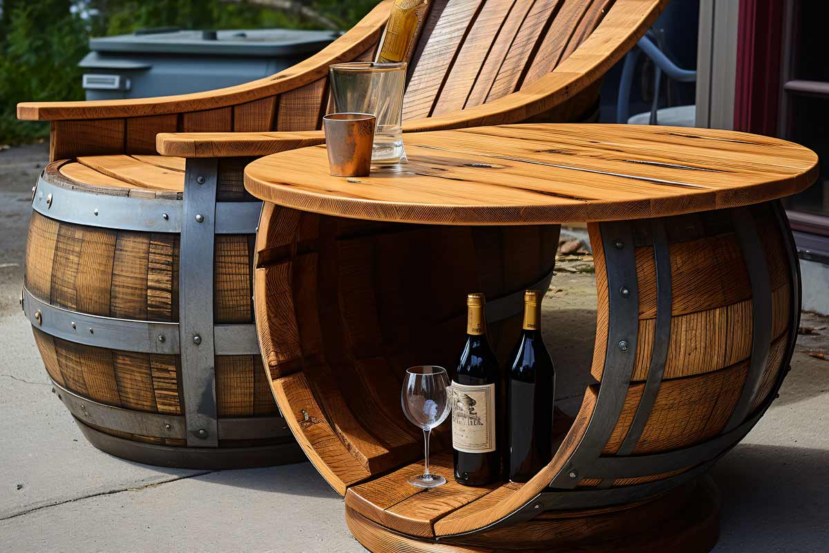 bellissimo tavolino con vecchia botte