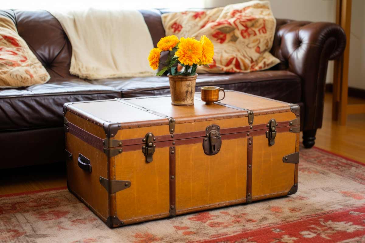 vecchio baule in tavolino