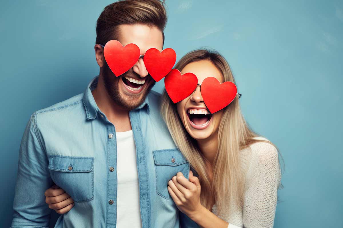 coppia con occhi a cuoricino
