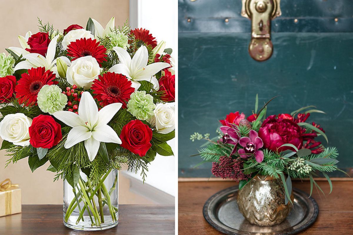 Centrotavola natalizi con composizioni floreali 