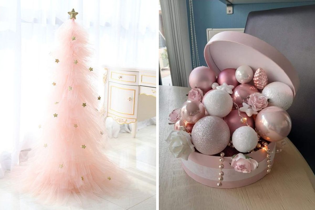 Decorazioni di Natale color rosa pastello