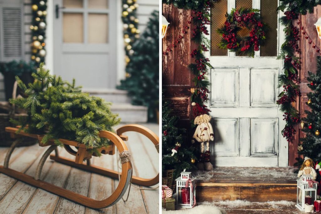 Decorazioni di Natale con rami di pino