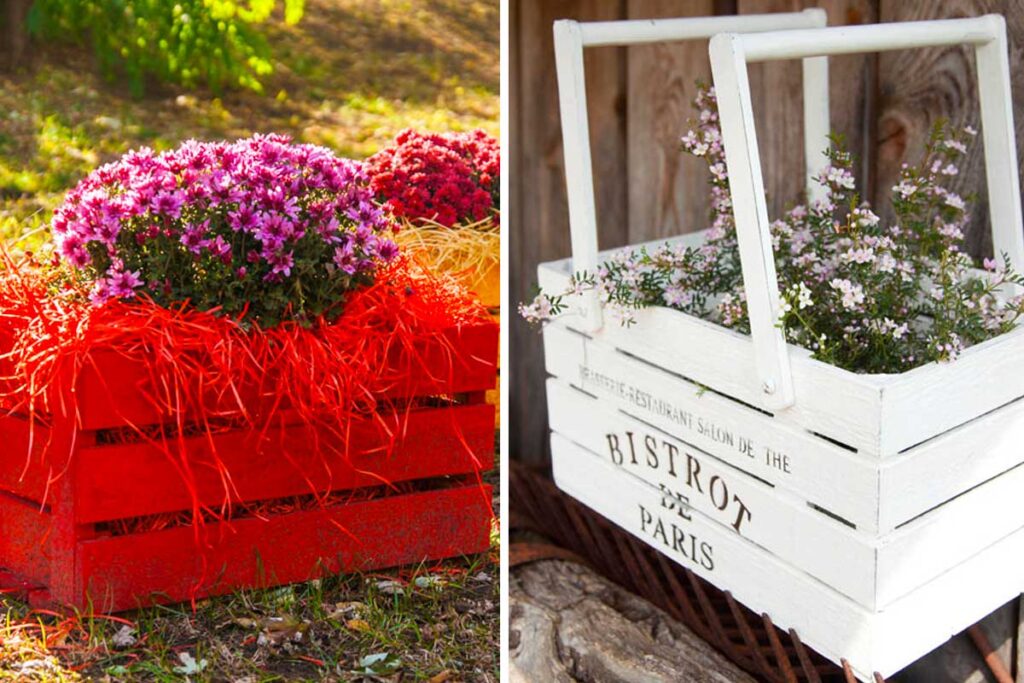 Decorare con le cassette di legno in primavera